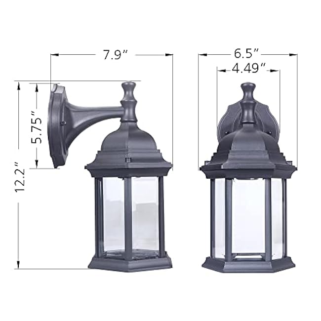 LIT-PaTH Outdoor Wall Lantern, Wall Sconce as Porch Lighting Fixture, E26 Medium Base Max 60W, Aluminum Housing Plus Glass, Matte Black Finish, 1-Pack