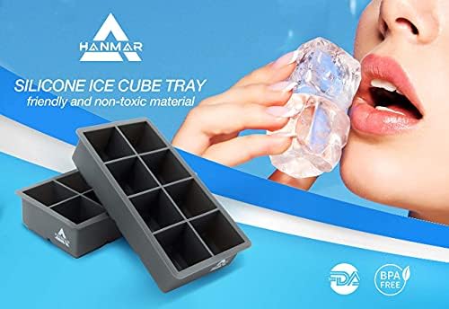 HANMAR® Large ice Cube Moulds (Pack of 2) Ice Cube Tray with lid - Large ice Cube Tray - Ice Cube Tray - Silicone ice Cube Tray - Ice Cube Moulds - Ice Maker to Make 8 Giant XXL ice Cube for Drinks