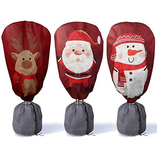 DEWUR 3er-Set 70g/m² Winter-Deko-Vlieshaube 90x110cm Winterschutz für Kübelpflanzen Pflanzen, Frostschutz Pflanzen Winter Jutesack Pflanzenabdeckung Pflanzenhauben für Olivenbaum Palmen (Rot) Cover