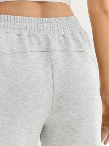 LILLUSORY Calça de moletom feminina de cintura alta para treino com bolsos, Cinza claro, P