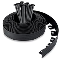 Flexible Rasenkante Kunststoff (10 m, schwarz) mit 30 Erdanker - Höhe 50 mm - Unsichtbare Raseneinfassung aus recyceltem Plastik - Leicht zu verarbeiten