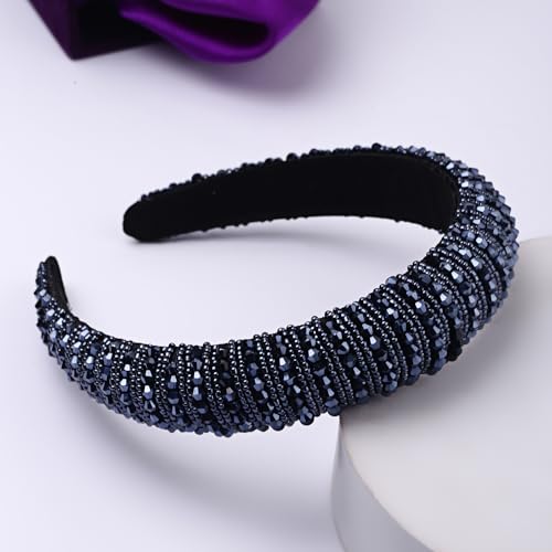 Image of Shining Diva Fashion Stylish Full Crystal Luxury Hairbands | Fancy Shiny Bling Diamond Sparkle Crystal Beaded Headband | Hand-Woven Black White Pink Padded Rhinestones Hair Accessories