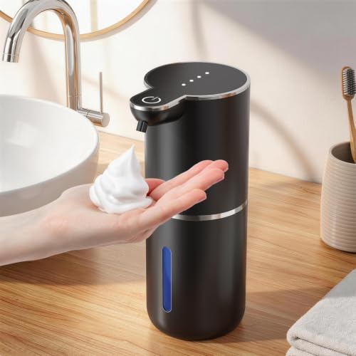 Dispenser di sapone automatico per schiuma, senza contatto, parete, 380 ml, USB ricaricabile, IPX5, 4 livelli, nero