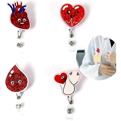 4 Pcs Retractable Healthcare Badges Reel Clips Set, Cute Medical Assistant Badges Reel Clip, Retractable Badge Reels Clips for Nursing Gifts, Nurses, Hospital Students (Red) Cover
