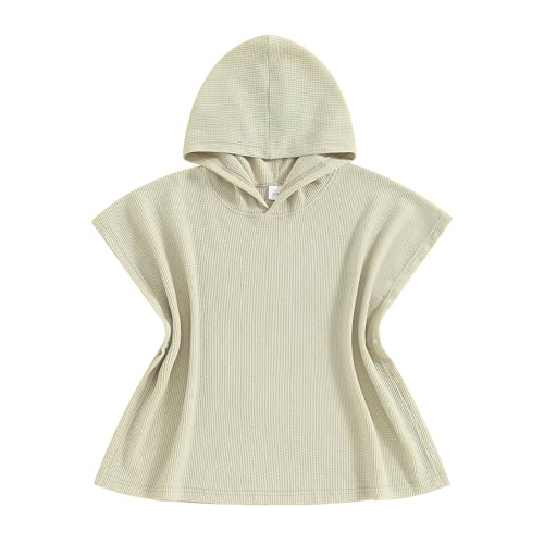 Kid Beach Towel Solid Color Waffle Loose Fit Swim Cover Up Boys Girls Soft Bathrobe Fast Drying Hooded Beach Towel (Brown A, 2-3 Years)