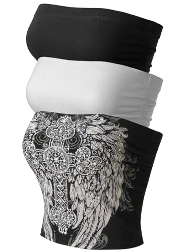 Image of MixMatchy Women's 3 Pack Tube Top Built-in Bra Strapless Ruched Bandeau