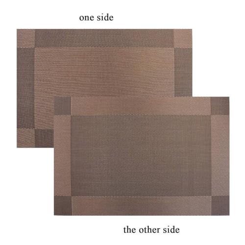 Image of PVC Placemats with Table Runner Crossweave Woven Vinyl Heat-Resistant Table Mats Non-Slip Washable for Kitchen Dinning Table (4Placemat+Runner180cm-Brown)