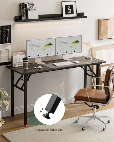 Image of Frylr Small Folding Computer Desk - Portable 55.1 Inch Foldable Laptop Table, Collapsible and Compact for Easy and Fast Setup, Lightweight for Small Spaces, Home Craft and Study Use, Marble Greige