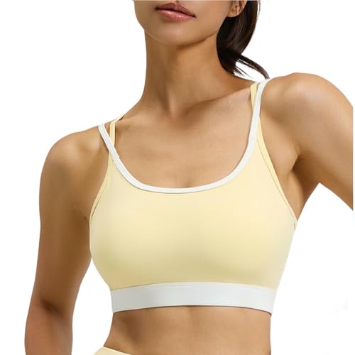 Womens Workout Sports Bras Shock-Proof Low Impact Yoga Bra Cross Back Medium Support Wireless Gym Activewear Bras Yellow