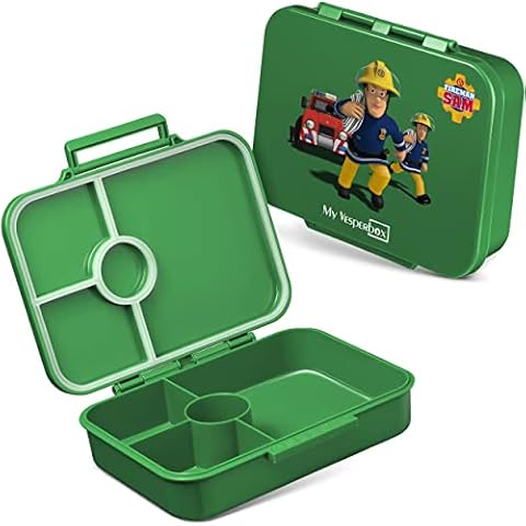 My Vesperbox Bia - Bento Box Children's Lunch Box Leak-proof and Extremely Robust - Lunch Box - Fireman Sam Lunch Box - Ideal for Nursery and School (Green - Fireman Sam + Elvis) Cover
