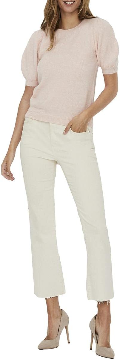 Women's Knit Puff Sleeve Regular Fit Pullover Sweater