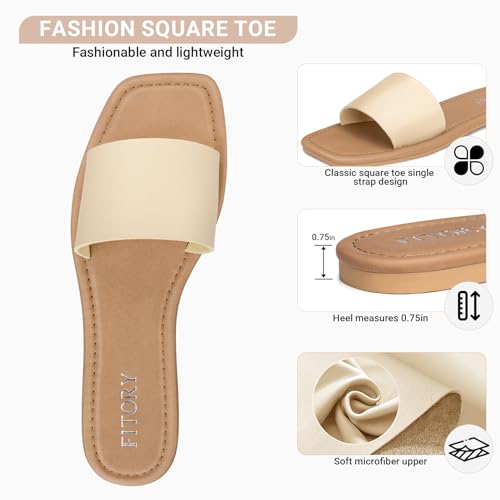 Image of FITORY Women's Slide Sandals Fashion Square Open Toe with Cushioned Footbed Slippers for Beach Size