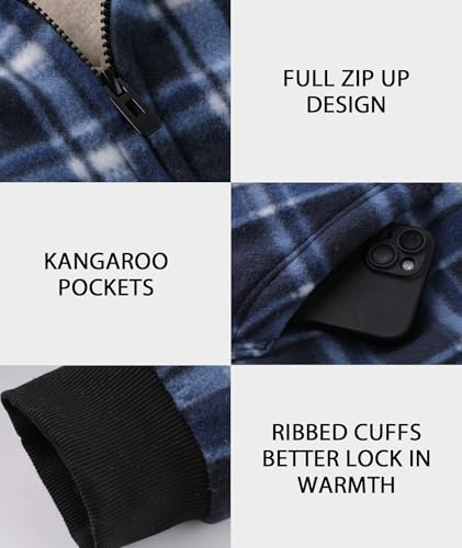 Image of ZITY Heavy Thick Hoodies for Men Plaid Flannel Warm Sherpa Fleece Lined Winter Full Zip Up Coat