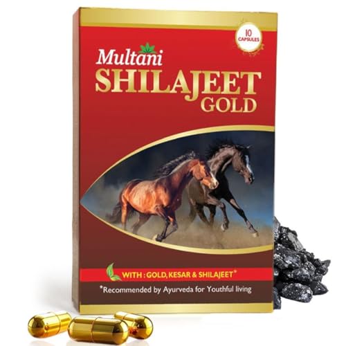 Image of Multani Shilajeet Gold 10 Capsule For Youthful Living, Enriched With Gold, Kesar, Safed Musli & Shilajeet Ayurvedic Shilajit Capsule For Stamina & Endurance