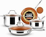 Gotham Steel Ceramax 12 Pcs Tri Ply Hybrid Stainless Steel Cookware Set, Ceramic Pots and Pans Set Non Stick with Induction Cookware, Made Without PTFE PFOA, Metal Utensil, Oven and Dishwasher Safe