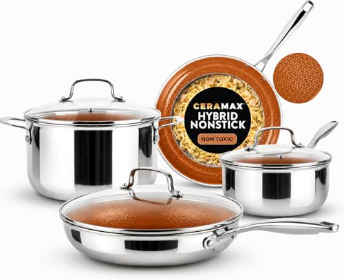 Image of Gotham Steel Ceramax 12 Pcs Tri Ply Hybrid Stainless Steel Cookware Set, Ceramic Pots and Pans Set Non Stick with Induction Cookware, Made Without PTFE PFOA, Metal Utensil, Oven and Dishwasher Safe