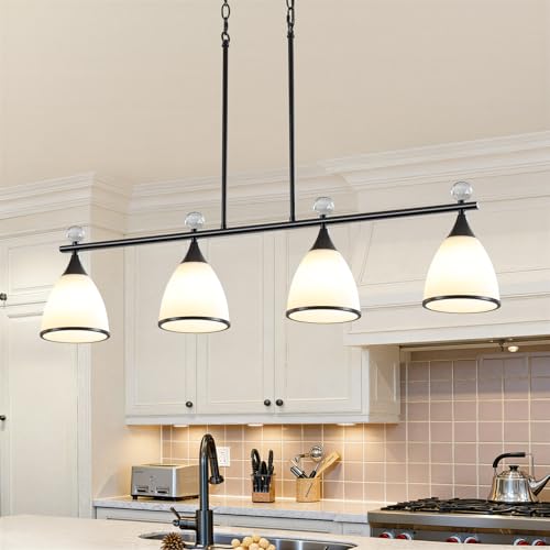 4-Light Island Lights for Kitchen, Modern Farmhouse Linear Pendant Lighting