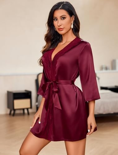 Image of Avidlove Women's Kimono Robe Short Satin Pure Short Silky Robes