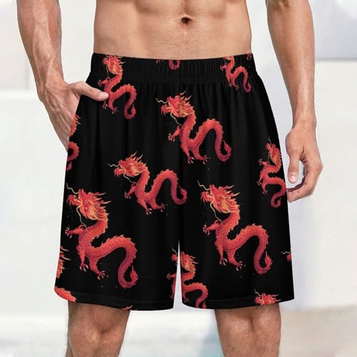 Red Chinese Dragon Men's Pajama Shorts Drawstring Pajama Pants Loungewear Pj Bottoms with Pockets2