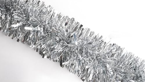 3 Tiras Guirnalda de Navidad Extra Grueso 12 cm X 1.8 m Espumillon Tira Boa (Plateado)