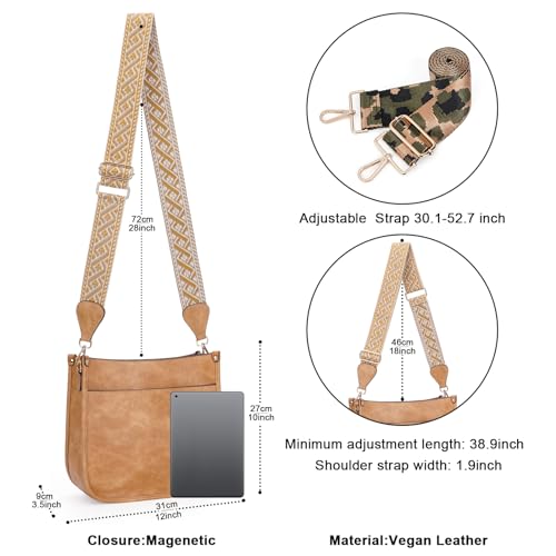 Image of HKCLUF Crossbody Bags for Women Trendy Vegan Leather Hobo Handbags With 2PCS Adjustable Guitar Strap Shoulder Bucket Bags