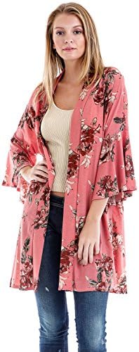 Frumos Womens Cardigan Open Front Floral Chiffon Kimono Made in USA