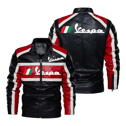 QATOBI Cazadoras Caballero V.e.s.p.a, Chaqueta de PU Cuero para Moto, Cazadora PU Levantado Estilo Motero, PU Piel(Red,L)