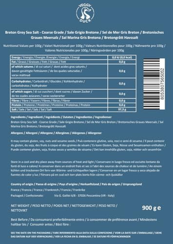 Veggy Duck - Keltisches Graues Meersalz 900g (Grobes Salz) - Unraffiniert | Natürlich | GMO-Frei | Veganfreundlich | Ideal zum Kochen