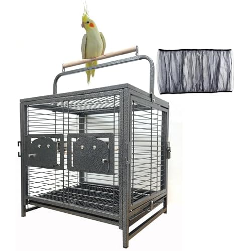 Portable Durable Heavy Duty Travel Veterinary Bird Parrot Carrier Cage Feeding Bowl Play Wooden Stand Perch with Handle Prevent Beaks Out