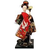 Estatua de geisha japonesa realista, geisha oriental con kimono de tela, geisha asiática, figura coleccionable para regalo, tienda de sushi, abanicos japoneses, V 25 x 9,5 x 9,5 cm