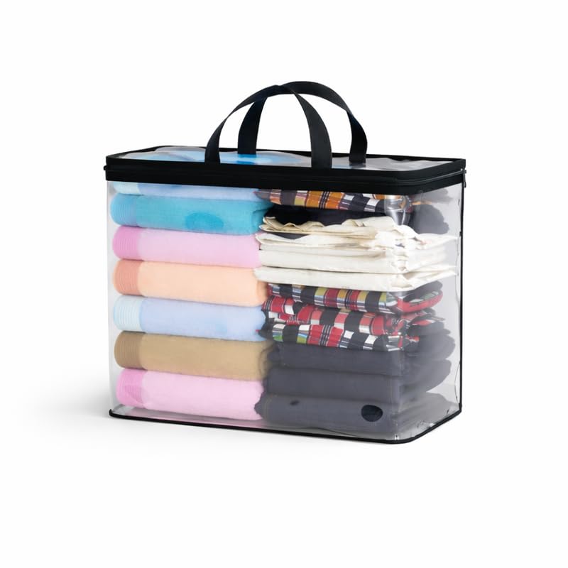 Image of 22L Transparent Storage Bag - Clear PVC Blanket Cover Organizer with Zipper & Handle for Clothes, Sarees, Toys & Travel Storage