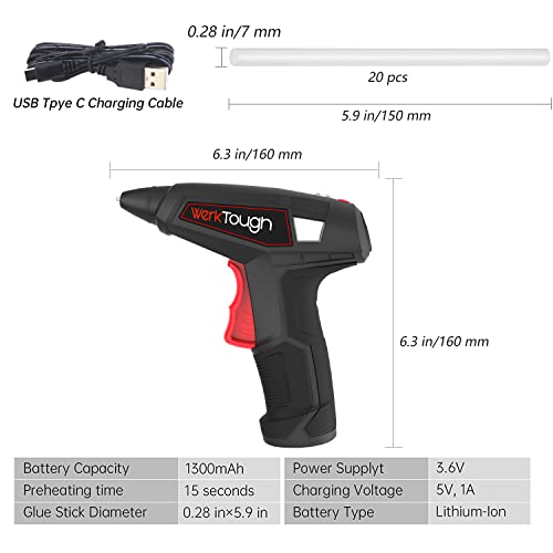 Wertough Cordless Glue Gun Instant Heating 17S Big Size No Dripping Hot Melt Glue Gun Kit Super Fast Home Repair Improvement Diy Hobby Tools Arts Crafts School Without Charger Us Innovation Patent #TOP1