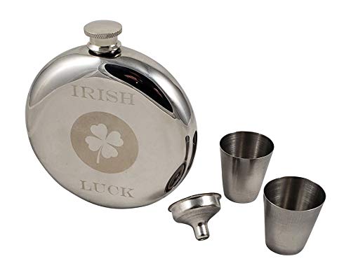 Irish Luck 10 ounce Round Flask Gift Set-Great Ireland Themed Gift