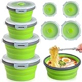 Suclain Juego de 4 cuencos de camping con tapa, plegables de silicona, fiambrera, ensalada, expandible, contenedor de almacenamiento de alimentos, cuenco plegable de viaje para senderismo, calor (12,