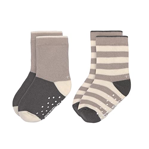 LÄSSIG Chaussettes Unisexes antidérapantes pour Enfants Lot de 2/ Anthracite/Taupe Taille 27-30