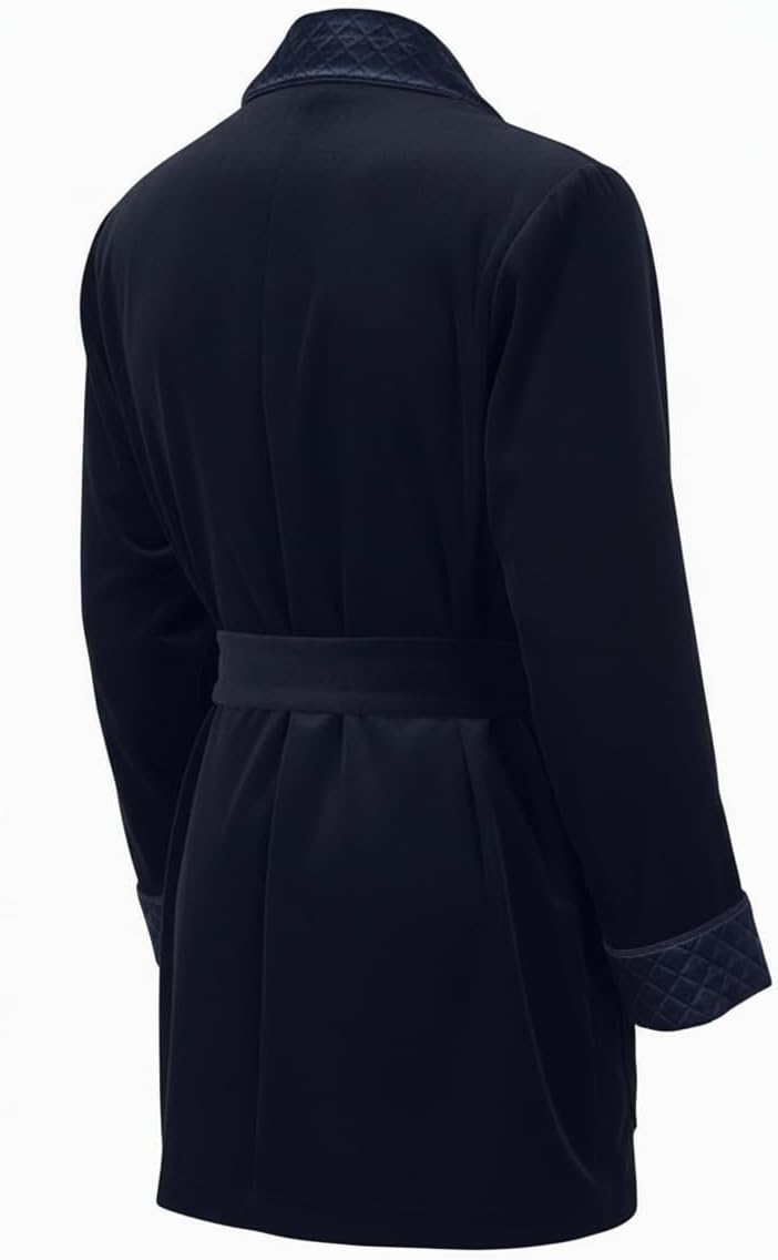 Men’s Velvet Smoking Jacket Robe with Quilted Shawl Collar, Classic Lounge Dinner Jacket with Belt – Luxury - Image 3