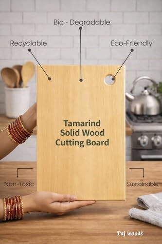 Image of Wooden Chopping Board Single piece Durable Tamarind Wood Without Chemical Joining & Glues High Density. Cutting Bord 14x8x1 inch