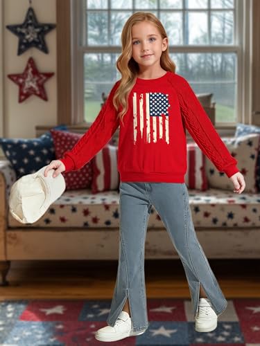 Image of CAZYCHILD Girls 4th of July Shirt Boys USA Tshirt Kids American Flag Sweatshirt Patriotic Pullover Tee Tops