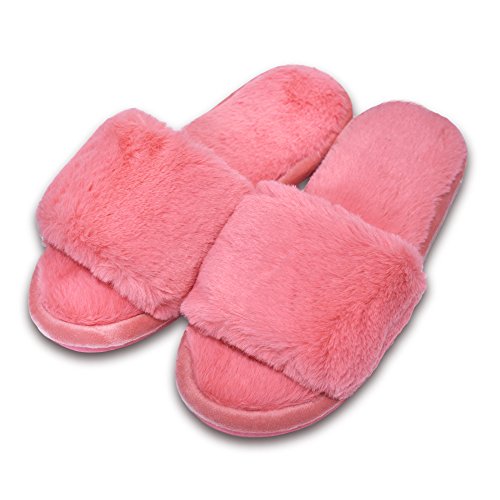 MStar - Zapatillas de estar por casa para mujer - Diseño suave y peludo, de algodón - Suela antideslizante - Ideal para invierno y otoño, color Rojo, talla EU 36/37