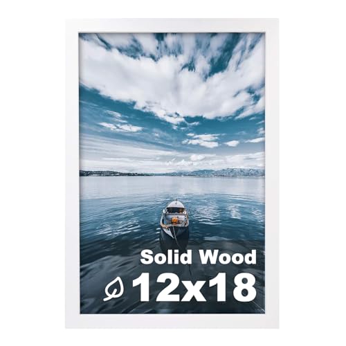 Egofine 12x18 無垢材 写真フレーム プレキシガラスで覆われた無垢材製 8.5x11インチ マット付き 12x18インチ マットなし 壁掛け用ポスターフレーム 縦または横に写真フレームを掛ける ホワイト