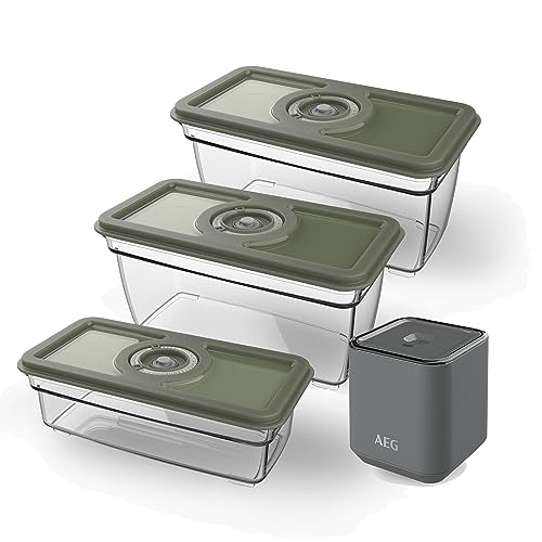 AEG Vakuumier-Set Fresh Kit+, 3 Vakuumbehälter mit Pumpe, Frischhaltedosen, 2 x 1 L + 1.6 L, AVFK1+