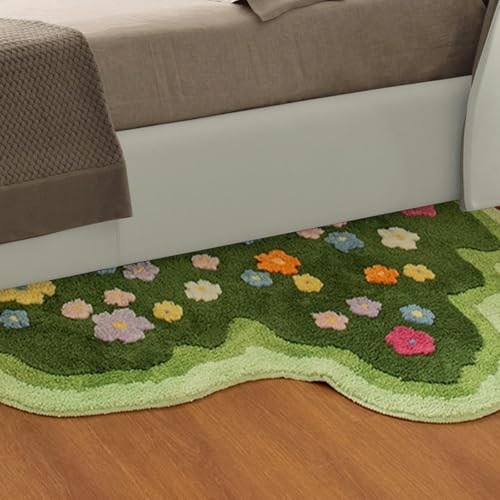 Tapete decorativo verde con diseño floral y base antideslizante miniatura 6