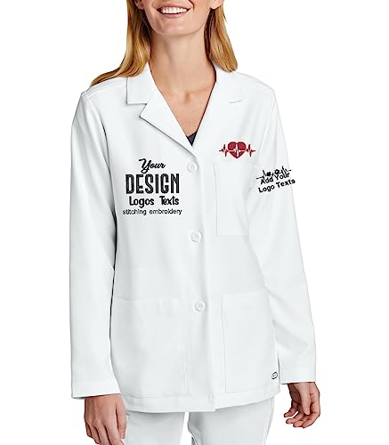 INK STITCH Custom Women WW4072 Custom Embroidered Logo Texts Short Lab Coat - L White