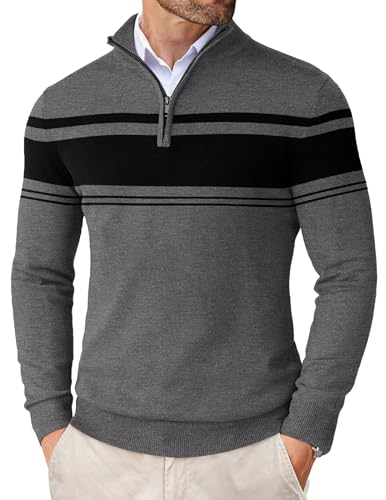 Image of COOFANDY Men's Quarter Zip Up Sweaters Slim Fit Lightweight Mock Pullover