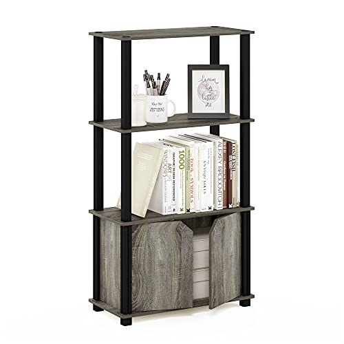 Furinno Brahms 4-Tier Multipurpose Bookcase/Bookshelf/Display Shelf/Display Rack with Door, French Oak Grey/Black