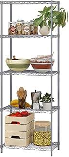 COZYFUN Shelving Unit, 5-Tier Stainless Steel Wire Shelf Unit, Multipurpose Metal Kitchen Storage Unit, Shelving Units for Storage Shelves for Bathroom, Livingroom,Garage, 21W x 14D x 61H (Silver)