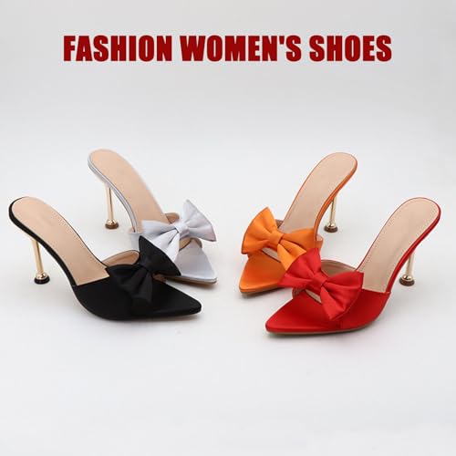 Women's Satin Bow Backless Pointed Toe Stiletto Sandal Summer Fashion Open Toe Slingback Slip On Dress Wedding High Heel Mules for Party Dating Sexy Pumps3