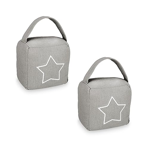 Relaxdays Set of 2 Doorstops, Star Motif, HxWxD: 13 x 13 x 8.5 cm, Free-standing Slam Brake, with Handle, Grey/White, Polyester