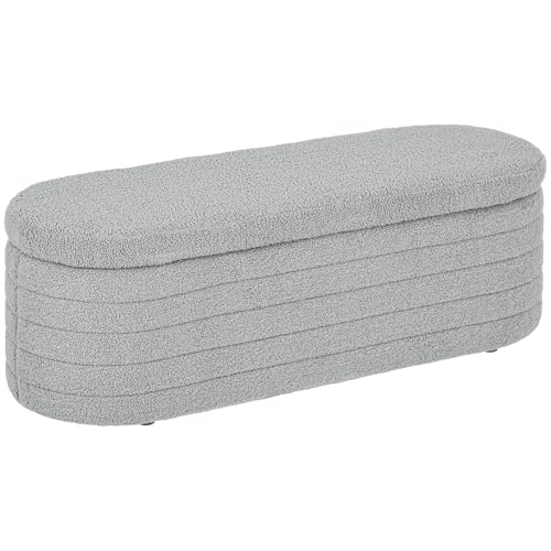 HOMCOM Sitzbank mit Stauraum Polsterbank mit Teddy-Fleece-Bezug Bettbank mit Holzinnenrahmen, Schuhbank für Schlafzimmer, Wohnzimmer, Flur 116 x 41 x 40,5 cm, Hellgrau