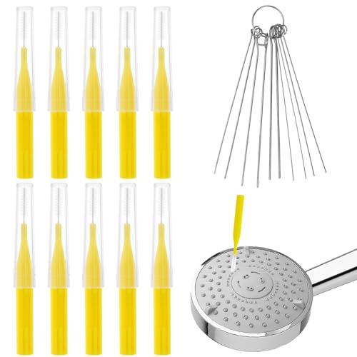 Image of 10pcs Shower Head Cleaning Brush, Gap Hole Anti-Clogging Cleaning Brush with 10 Stainless Steel Pin Picks Small Hole Cleaner Tool for Car Washer 3D Printer Tubes (Yellow)